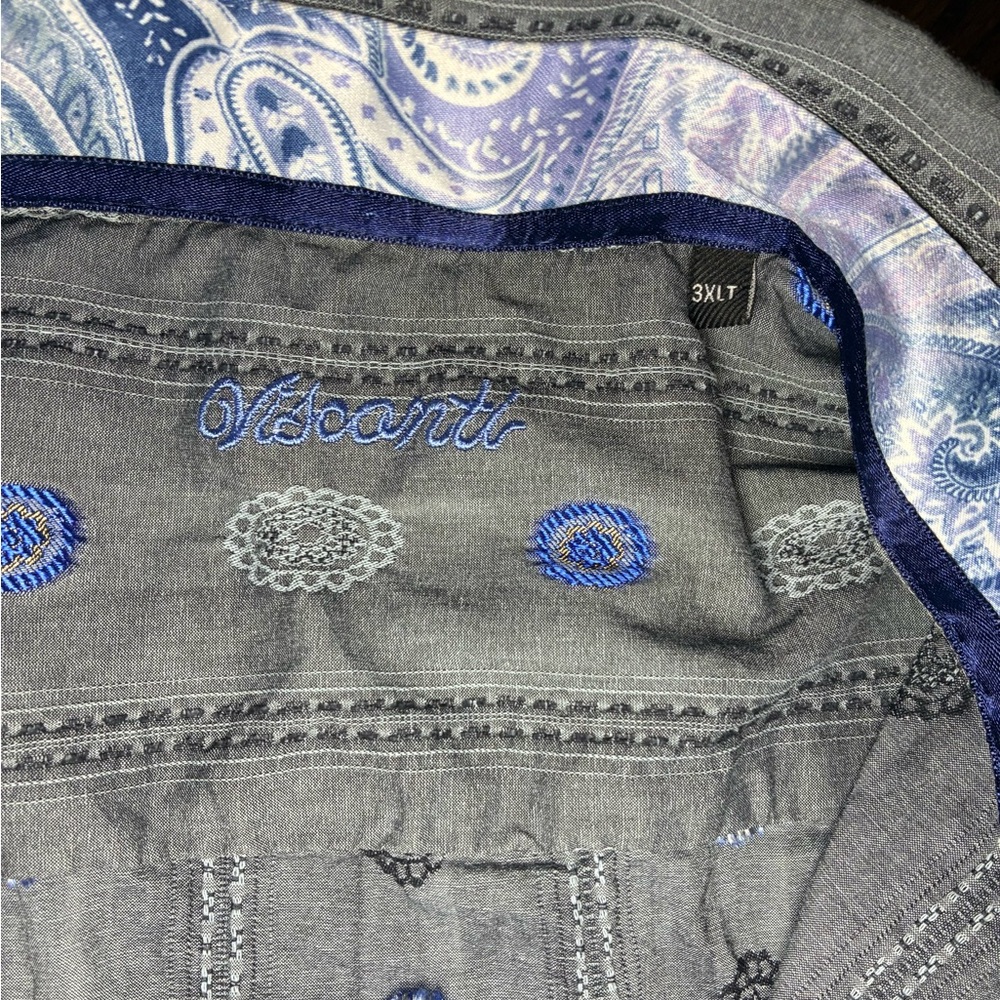Visconti Mens 3XLT Grey Embroidered Medallion Stripe Button Down Shirt Paisley - Picture 4 of 7